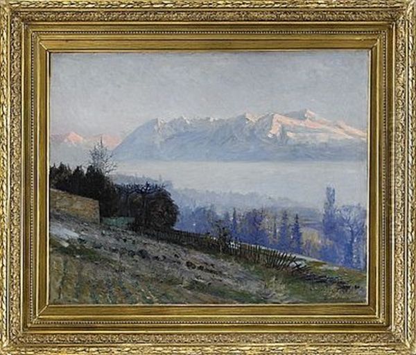 Vy Fran Lausanne Mot Mont Blanc Oil Painting by Gottfrid Kallstenius