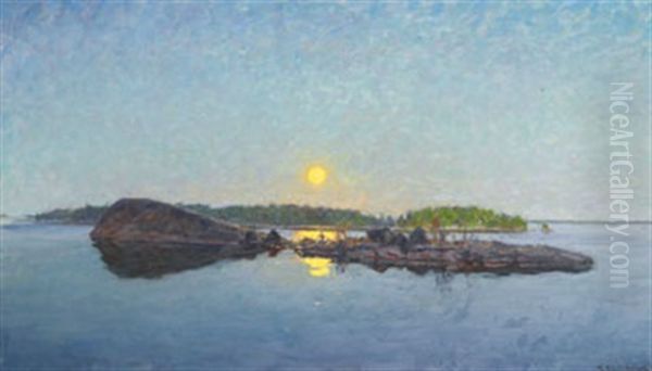 Kvallssol Over Fjarden Oil Painting by Gottfrid Kallstenius