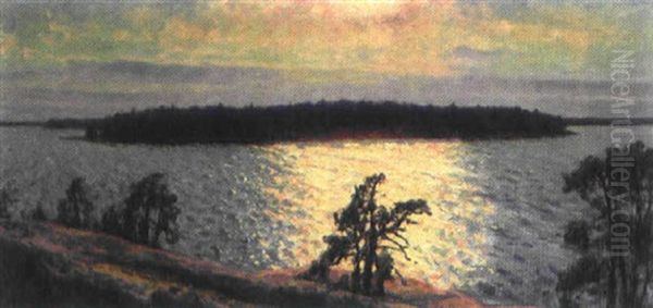 Beslojad Kvallsol - Motiv Fran Djupsundet, Loftahammar Oil Painting by Gottfrid Kallstenius