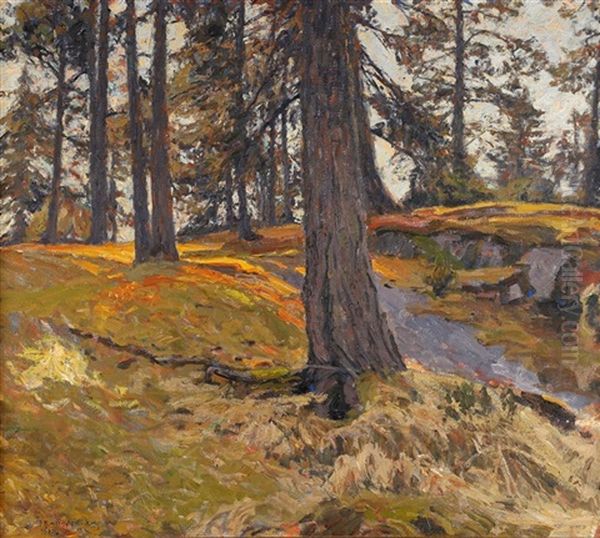 Solbelyst Tallbacke Oil Painting by Gottfrid Kallstenius