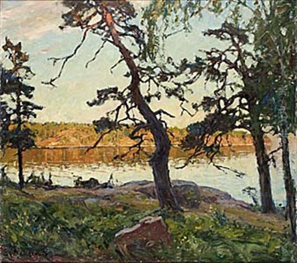 Skargardslandskap Oil Painting by Gottfrid Kallstenius