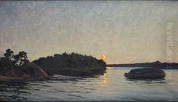Solnedgang Vid Insjo Oil Painting by Gottfrid Kallstenius