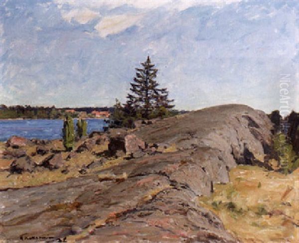 Skargardsklippor I Sommarsol Oil Painting by Gottfrid Kallstenius