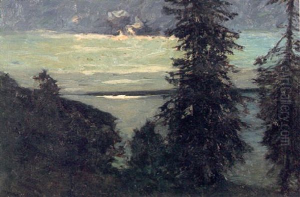 Skargardslandskap I Aftonljus Oil Painting by Gottfrid Kallstenius