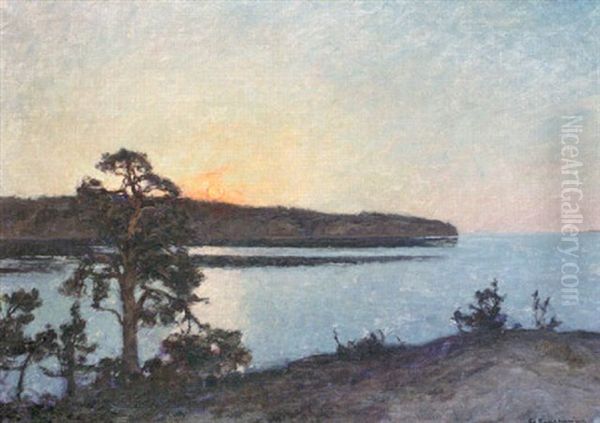 Skargardslandskap I Solnedgang Oil Painting by Gottfrid Kallstenius