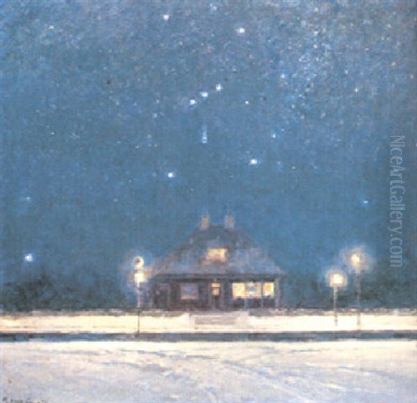 Sjarnklar Vinternatt Oil Painting by Gottfrid Kallstenius