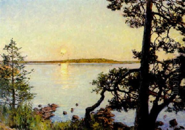 Tallar I Kvallsol Oil Painting by Gottfrid Kallstenius