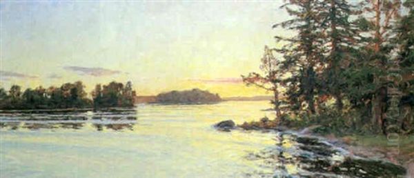 Aftonsol I Skargarden Oil Painting by Gottfrid Kallstenius