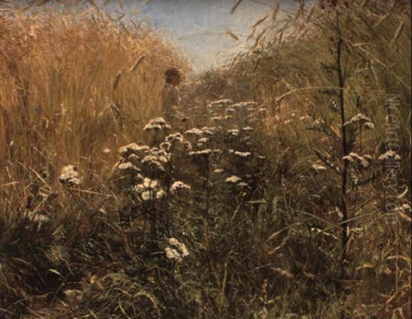 Flicka Pa Sommarang Oil Painting by Gottfrid Kallstenius