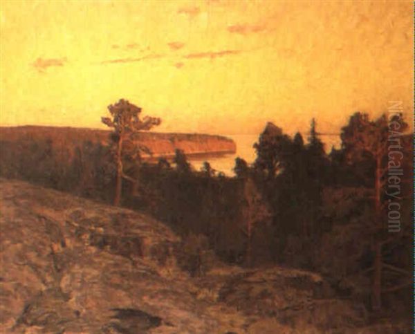 Skargardsvik I Kvallsol Oil Painting by Gottfrid Kallstenius