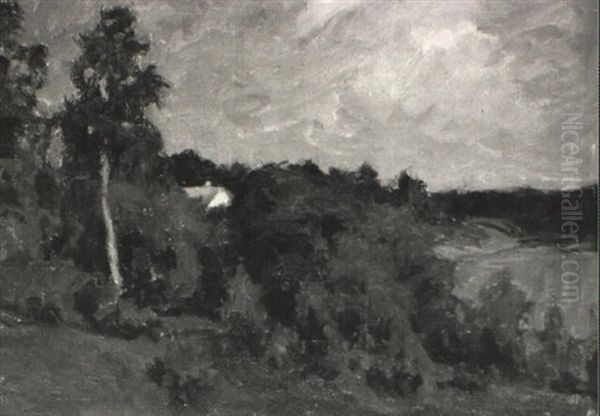 Gronskande Landskap Med Sjo Och Hus Oil Painting by Gottfrid Kallstenius