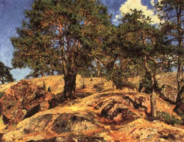 Berglandskap Med Solbelysta Tallar Oil Painting by Gottfrid Kallstenius