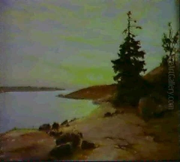 Sjolandskap I Kvallsbelysning Oil Painting by Gottfrid Kallstenius