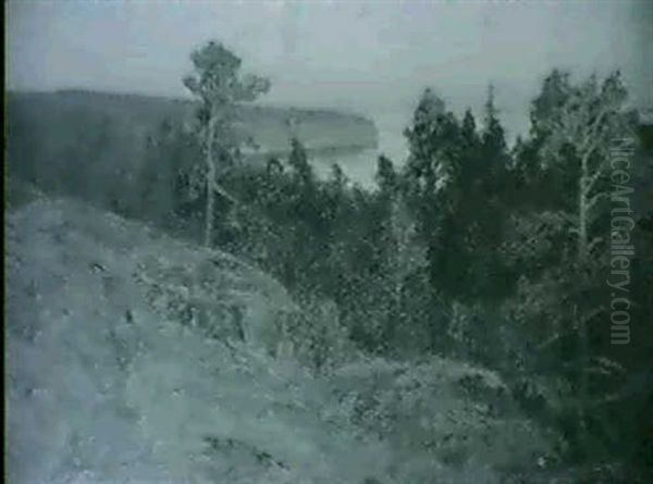 Landskap Med Tallar Vid Vatten - Aftonstamning Oil Painting by Gottfrid Kallstenius