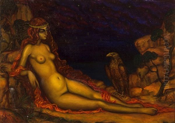 Hebe And The Eagle Of Jupiter Oil Painting by Nicolai Konstantinovich Kalmakov