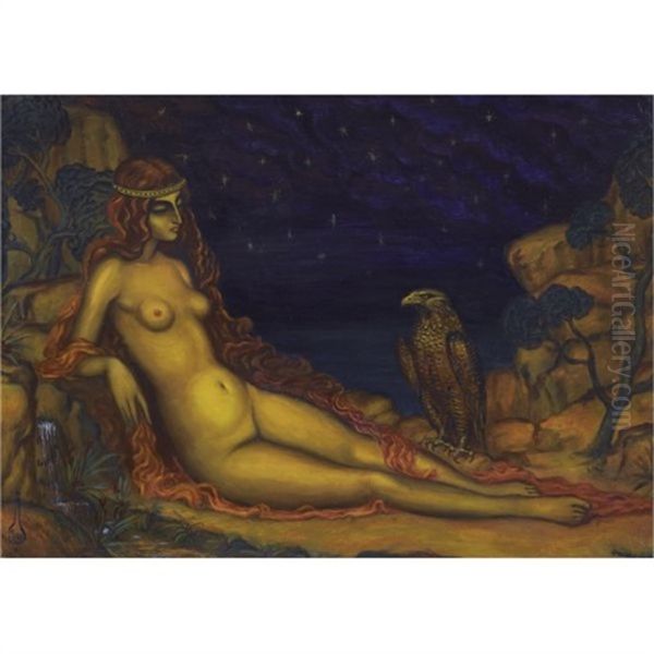 Nude With Eagle Oil Painting by Nicolai Konstantinovich Kalmakov