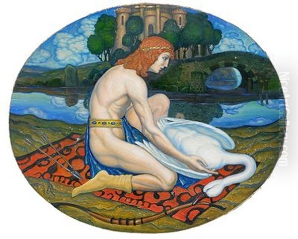 Boy With A Swan Oil Painting by Nicolai Konstantinovich Kalmakov