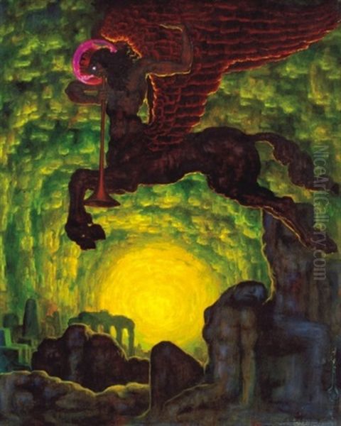 Equestrian Figure (pegasus) Oil Painting by Nicolai Konstantinovich Kalmakov