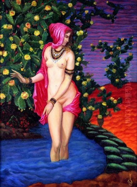 Diane Au Bain Oil Painting by Nicolai Konstantinovich Kalmakov