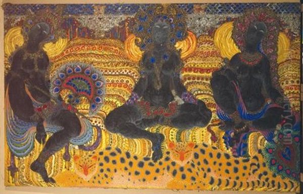 Les Trois Negresses Oil Painting by Nicolai Konstantinovich Kalmakov