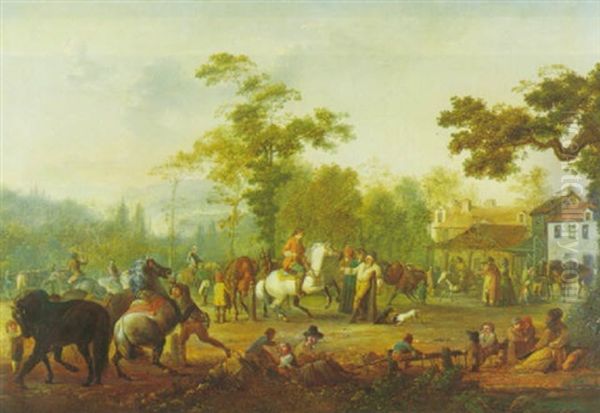 Besuch Beim Gutsherrn Oil Painting by Barend Van Kalraet