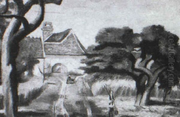 Houses By The Riverbank Oil Painting by Alois Kalvoda