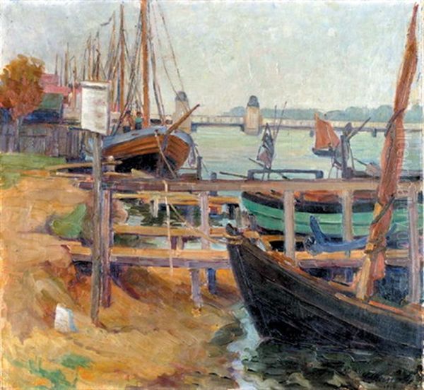 Lodki W Porcie Oil Painting by Egon von Kameke