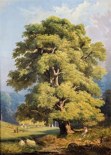 Summer Landscape With Figures Oil Painting by Lev L'vovich Kamenev