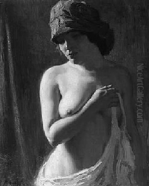 Aktportat Einer Jungen Frau Mit Kopftuch Oil Painting by Arthur Kampf