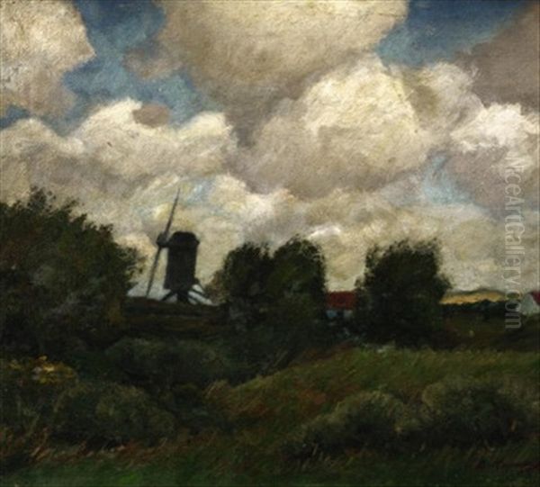 Flandrische Landschaft Mit Windmuhle Oil Painting by Eugen Kampf