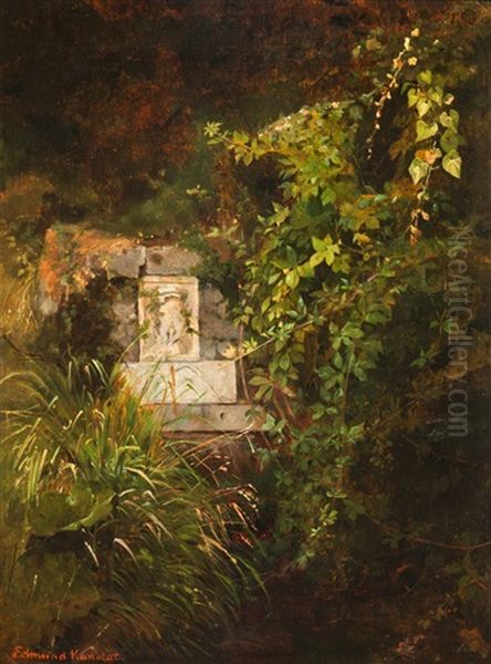 Brunnen Im Walde - Bei Subiaco Im Sabinergebirge (the Well In The Forest - Near Subiaco In The Mountains, Called Sabinergebirge) Oil Painting by Edmund Friedrich Kanoldt