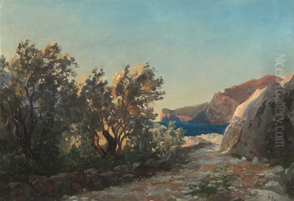 Baumbestandener Weg, Im Hintergrund Die Bucht Von Neapel Oil Painting by Edmund Friedrich Kanoldt