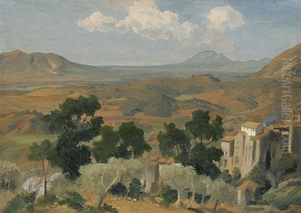 Olevano, Mit Blick Uber Die Campagna Oil Painting by Edmund Friedrich Kanoldt