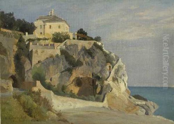 Villa Auf Einem Felsen Uber Der Meereskuste Oil Painting by Edmund Friedrich Kanoldt