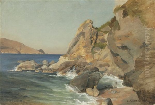 Felspartie An Der Italienischen Meereskuste Oil Painting by Edmund Friedrich Kanoldt