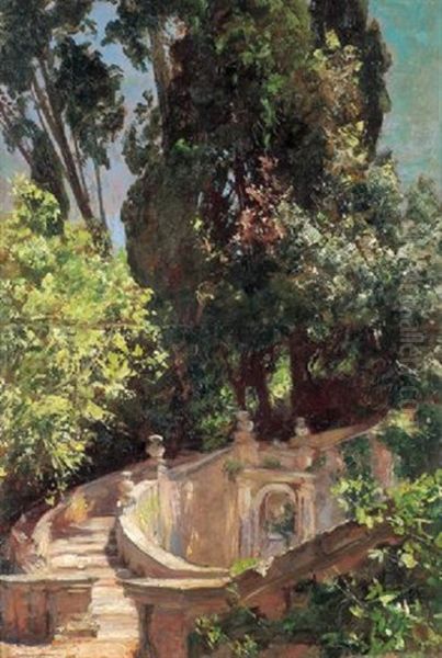 Im Garten Der Villa D'este Oil Painting by Edmund Friedrich Kanoldt