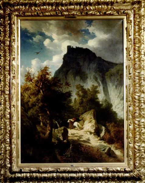 Hochaufragende Gebirgslandschaft Im Appenin Mit Der Ruine Der Burg Canossa Oil Painting by Edmund Friedrich Kanoldt