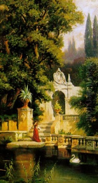 Dame Am Schwanenteich Oil Painting by Edmund Friedrich Kanoldt