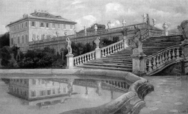 La Peschiera In Der Villa Delle Rovere Des Marchese Gavotti In Albisola Superiore Oil Painting by Edmund Friedrich Kanoldt