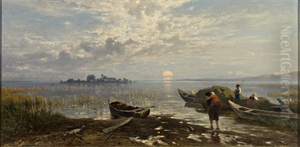 Malerische Chiemsee-landschaft Mit Blick Auf Die Fraueninsel Oil Painting by Albert Kappis