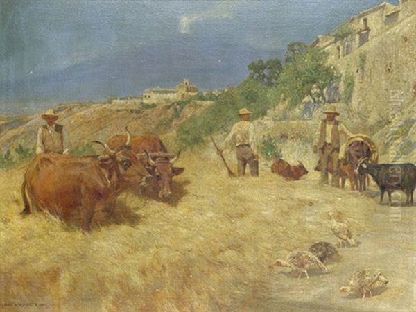 Kornernte Bei Taormina Oil Painting by Carl Friedrich Kappstein