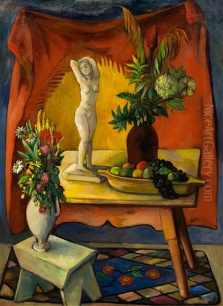 Still Life With Sculpture Oil Painting by Bernard Karfiol