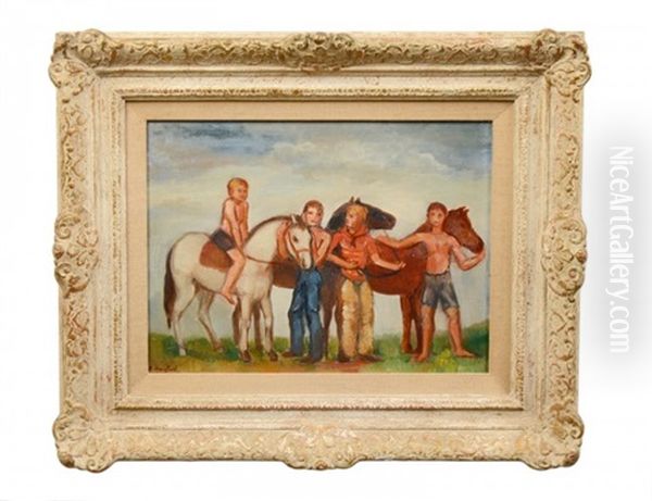 Boys With Horses Oil Painting by Bernard Karfiol