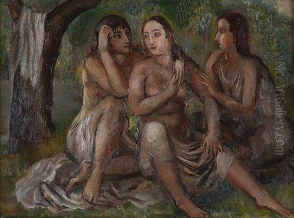 Three Figures, Or Three Young Women Oil Painting by Bernard Karfiol