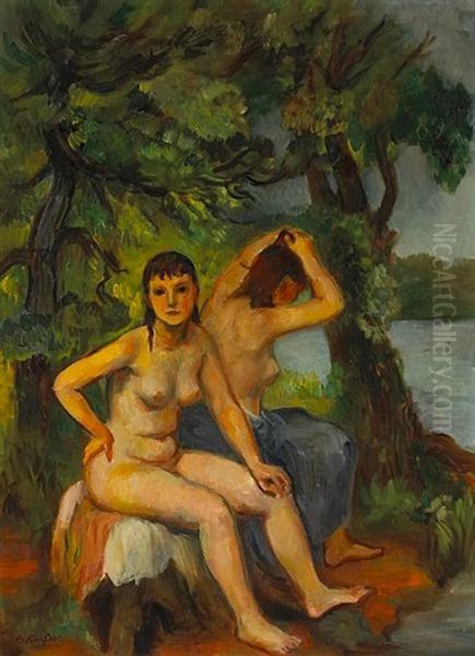 Two Bathers Under A Tree Oil Painting by Bernard Karfiol
