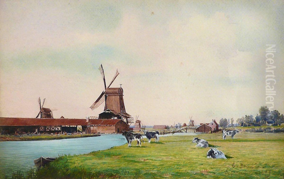 Paysage De Hollande Oil Painting by Eugene Baudin