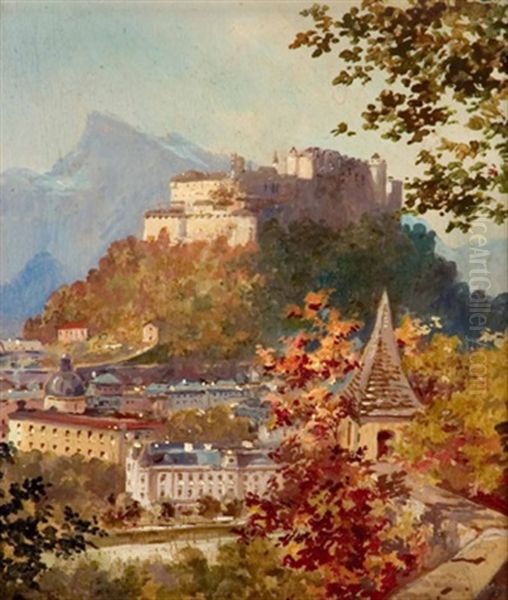 Blick Vom Kapuzinerberg Auf Die Festung Hohensalzburg Oil Painting by Paul Kaspar
