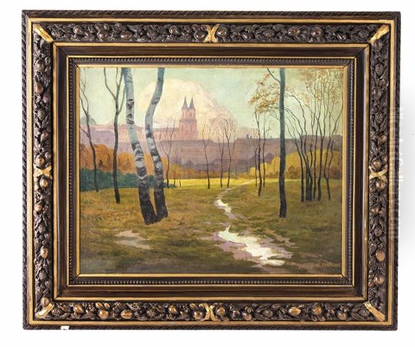 Herbstlicher Park Vor Dem Augustiner-chorherrenstift Klosterneuburg Oil Painting by Eduard Kasparides