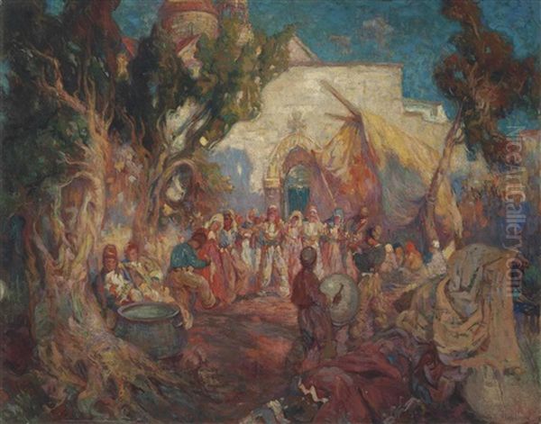 Peasants Dancing In A Village Square Oil Painting by Sarkis Katchadourian