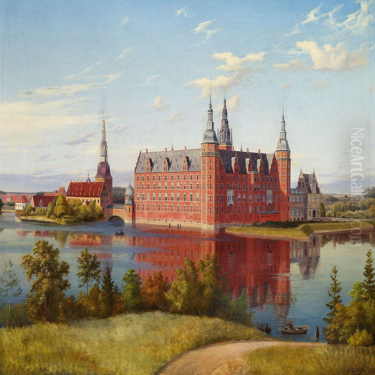 Landskab I Omegnen Af Frederiksborg, Med Slottet Imellemgrunden Oil Painting by Ulrik Baudissin